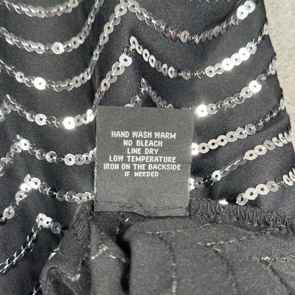 Snap Dress Women Medium Black Silver Allover Scalloped Sequins Party Date Night - Picture 8 of 9